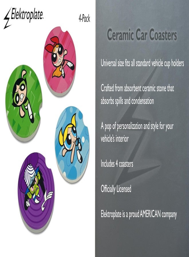 Elektroplate قواعد أكواب سيراميك للسيارات من إليكتروبليت، مرخصة رسميًا، لشخصيات باوربف غيرلز وموجو جوجو (2.6 بوصة) | مناسبة لجميع أنواع السيارات والشاحنات وسيارات الدفع الرباعي وغيرها | ماصة للماء، مانعة للانزلاق، متينة | مجموعة من 4 قطع - Image 3